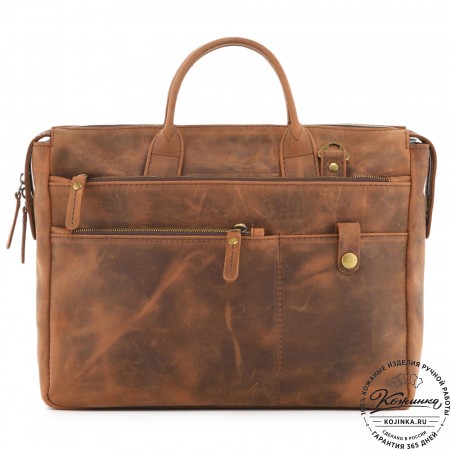  Кожаная деловая сумка "Гранд" (темно-коричневая крейзи)